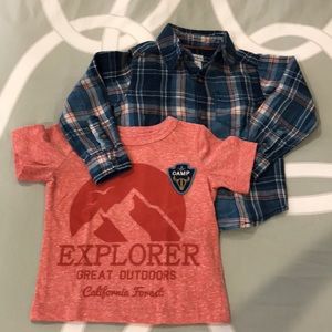 Carter’s tee and long sleeve flannel shirt